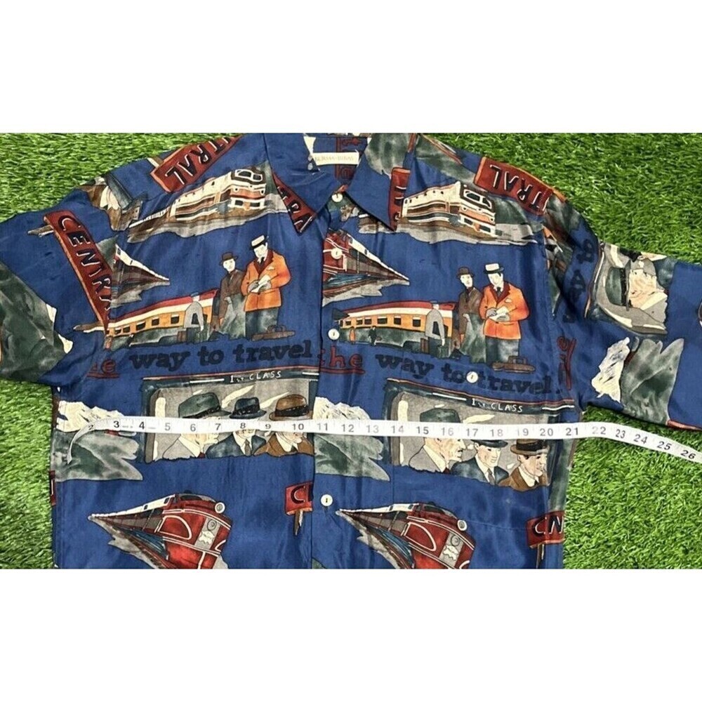 Burma Bibas Shirt Men's Train Station Camp Shirt 100% Silk Small 90's VTG - Picture 7 of 8